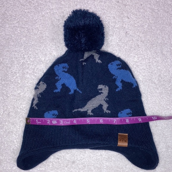 5/$20 navy blue knit dinosaur hat with ear flaps size 4-7y - Picture 3 of 6